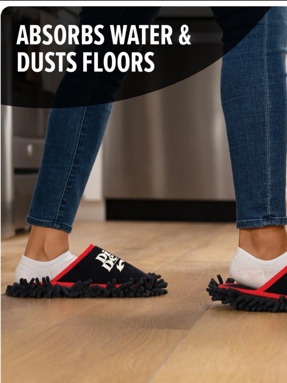 DIRT DEVIL Cleaning Slippers in Black with Red Trim ONE SIZE FITS MOST New - Picture 9 of 12